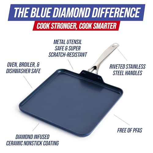 Blue Diamond 11" Infused Ceramic Nonstick Square Griddle Pan,