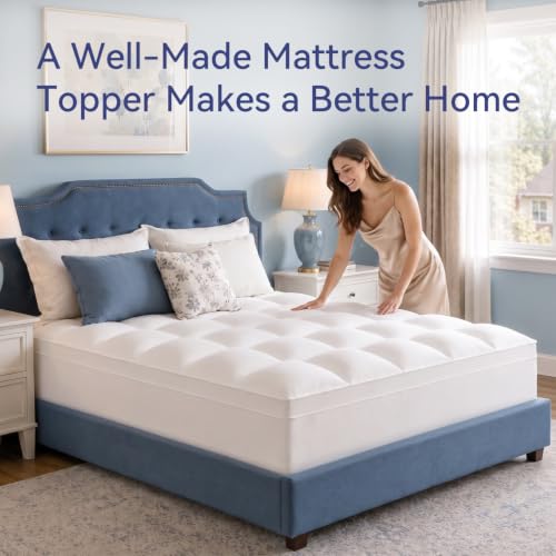White Queen Mattress Topper Extra Thick Pillow Top Bed Cover - ELEMUSE