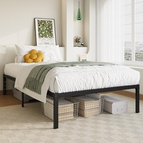 Allewie Twin Bed Frame with Storage - 14 Inch Metal Bed Frame Black - Stable & Easy Assembly
