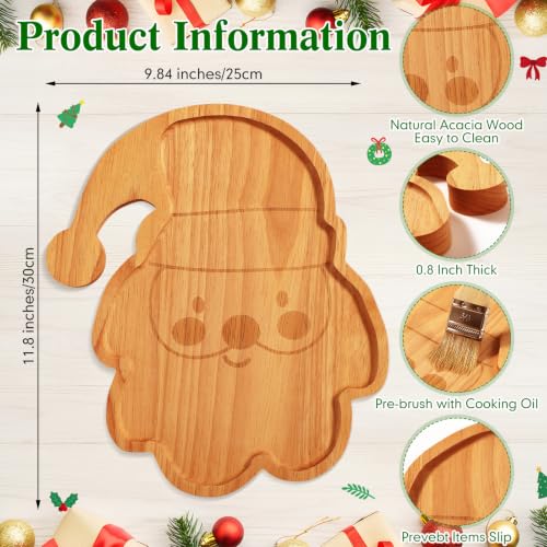 Bokon 12-Inch Santa Claus Wooden Charcuterie Board - Rubber Wood Xmas Serving Platter