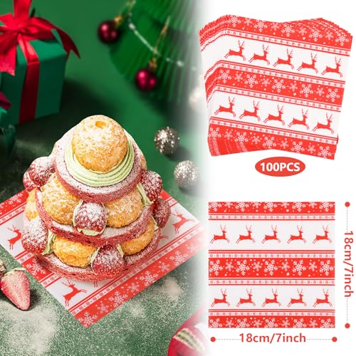 KIKISML 100 Pcs Christmas Reindeer Deli Paper Sheets 7x7 Inch Food-Grade Greaseproof Wrapping Paper
