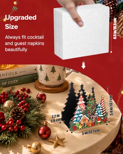 Uniclife Christmas Napkin Holder for Table - Upright Metal Stand, Tree Scene (Christmas Tree - B)