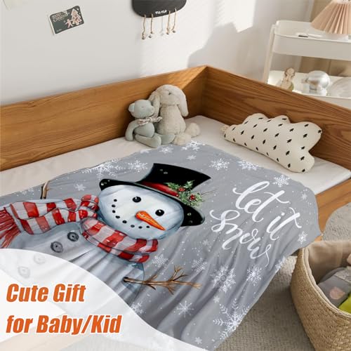 YeeJu Christmas Throw Blanket Baby Small Gray Christmas Snowman Blanket Toddler Infant Swaddle Pet Crib Soft Lightweight Fuzzy Plush Fleece Blankets and Throws Xmas Winter Holiday Blanket 30x40