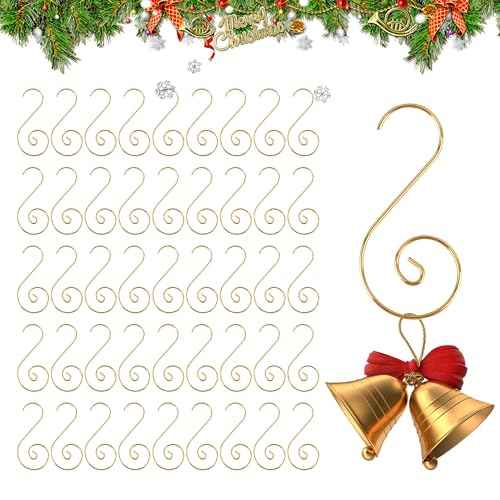 Ornament Hooks, Gold Christmas Ornament Hangers, 200 Pcs Christmas Ornament Hooks, Metal Hooks for Ornaments, Metal Wire Ornaments Hooks Anchors for Xmas Tree Xmas Balls Party Decorations