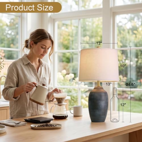 Vortether 24.5" Vintage Ceramic Table Lamp - Black, Mid-Century Farmhouse Style