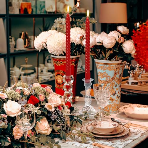 4 Pack Red Spiral Taper Candles for Home Decoration, 10 Inch Cream Candlesticks for Dinner Party Wedding Holiday, Dripless and Smokeless