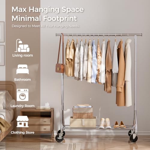 Heavy Duty Rolling Clothes Rack - Silver, 41 Inches, Load 380 LBS