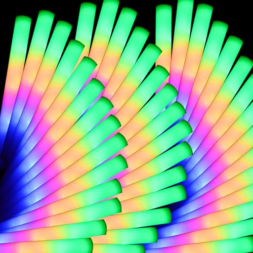 55 Pcs LED Foam Glow Sticks Bulk with 3 Flashing Modes for Parties & Events - Safe, Reusable