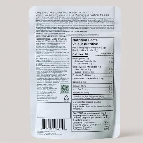 Encha Organic Ceremonial Grade Matcha Powder 2.12oz - First Harvest, Shade-Grown from Japan