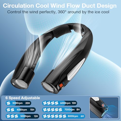 Hionly Black AI Neck Fan - Portable 6-Speed Personal Wearable Fan with Fast Charging