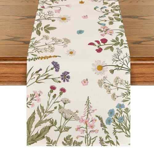 Artoid Mode Flowers Spring Table Runner, Seasonal Kitchen Dining Table Decoration for Home Party Decor 13x72 Inch