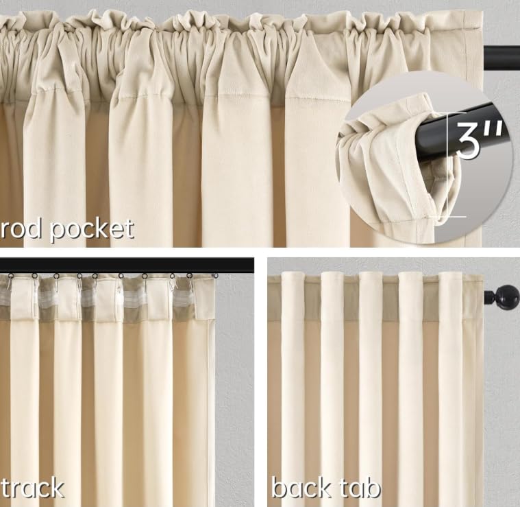 Beige Velvet Curtains 52W x 84L Set of 2 - Modern Neutrals for Bedroom & Living Room