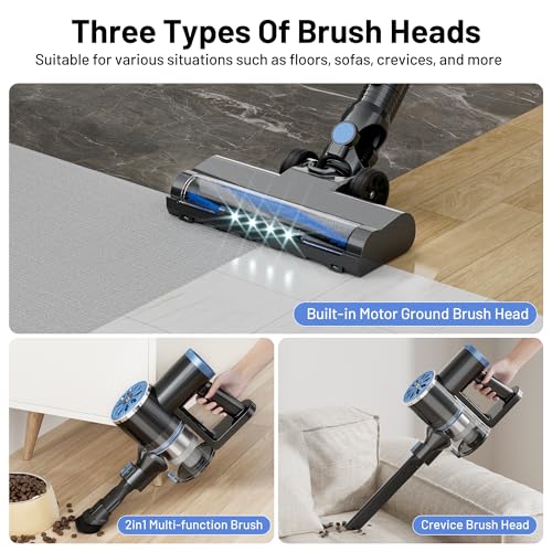 Blue Cordless Stick Vacuum Cleaner with Self-Standing & LED Screen - Lightweight Pet Hair & Hardwood Floor Sweeper