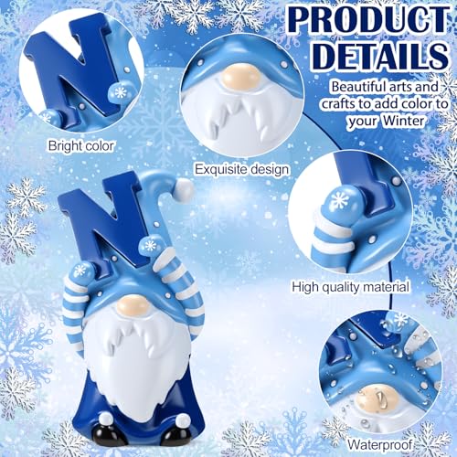 ShinyRelief 4 Pcs Resin Winter Gnome Figurines Decoration - Blue White Snow