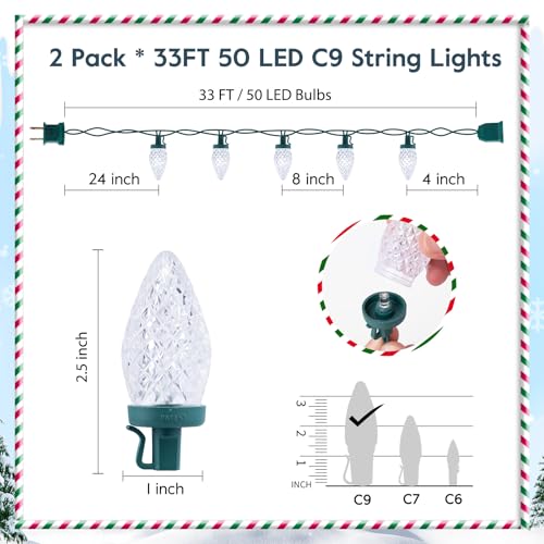Brightown 2 Pack Blue and White C9 LED Christmas String Lights - 33ft