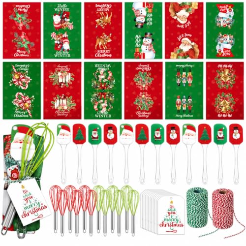 12 Set Christmas Kitchen Tools Gift Set Vintage Xmas - 12 Whisks, Spatulas, Towels & Cards (Mimorou)