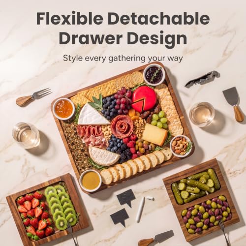 Large Acacia Charcuterie Boards Set 15.7 x 13.3 Inches with Accessories