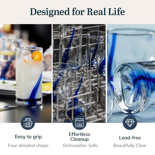 Libbey Blue Ribbon Tumbler & Rocks Glass Set of 16 - Blue Ribbon Variation