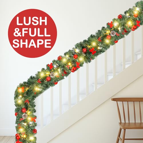 Ceenna 15ft Prelit Christmas Garland with 100 LED Lights Berry Bow