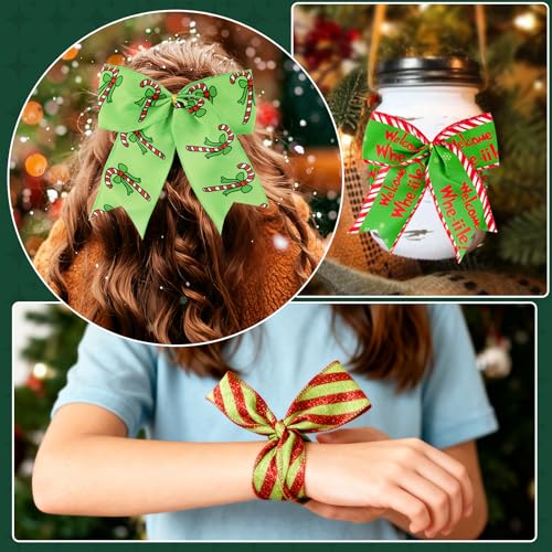 12Pcs Red Green Christmas Bows Decorations for Wreaths & Tree Ornaments