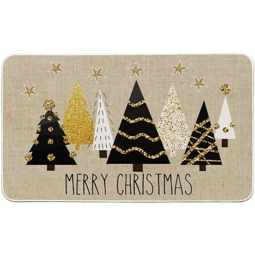 Baccessor 17 x 29 Inch Gold Christmas Trees Doormat – Non-Slip Front Door Mat