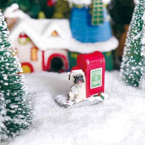Christmas Village Accessories Dog Read Letter Village Set Cute Puppy Mailbox Collection Resin Statues for Vacations Home Christmas Decorations
