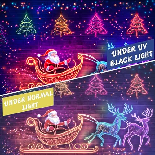 Santa Claus 5 Black Light Tapestry, 90" L x 70" W, UV Reactive Wall Hanging