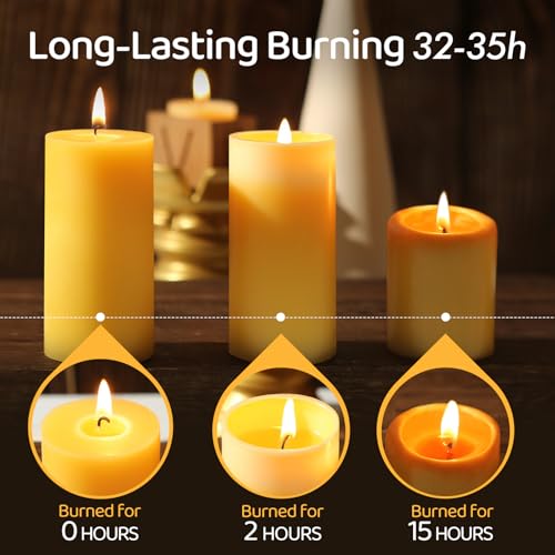 Yellow Beeswax Pillar Candles 2x4 Inch - Non-Toxic, 6 Pack, Long Burn
