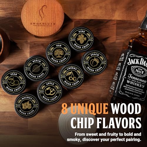 Whiskey Smoker Kit with 8 Wood Chip Flavors for Craft Cocktails & Gifts