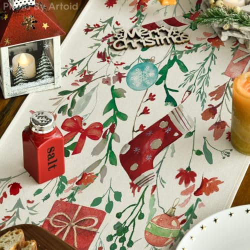 Artoid Mode 13x108 Inch Floral Christmas Table Runner - Beige, Wild Flowers & Grasses, Holiday Kitchen Decor