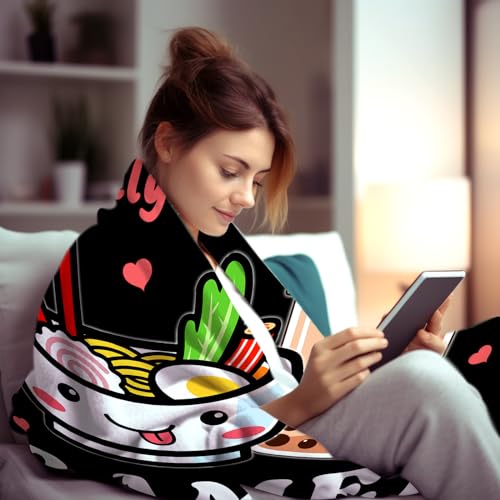 Wattnai Ramen Blanket 60x50 Inches - Soft Anime Noodle & Food Lover Throw, Unique Gift for Men & Adults