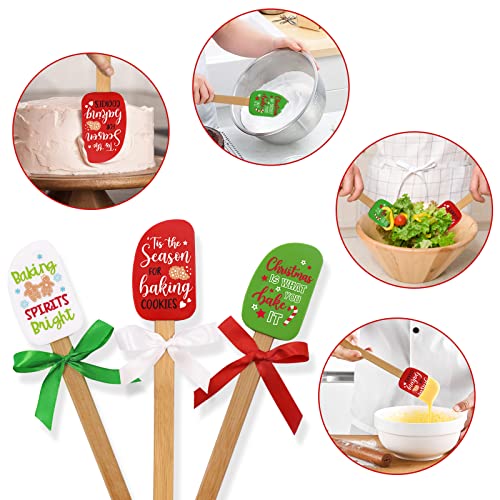 Christmas Silicone Spatula Set with Merry Christmas Greeting Card - Holiday Baking Tools