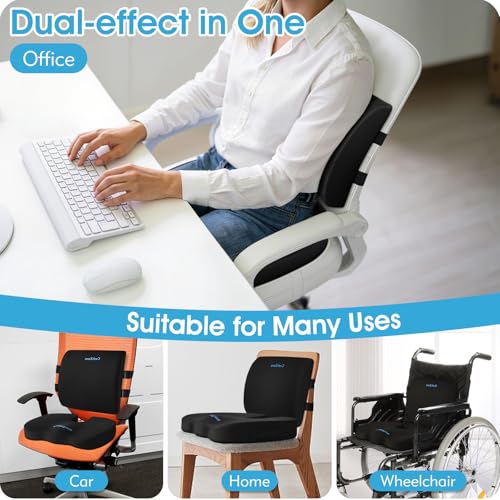 CushZone Extra Large Seat Cushion & Lumbar Support Pillow for Office, Black