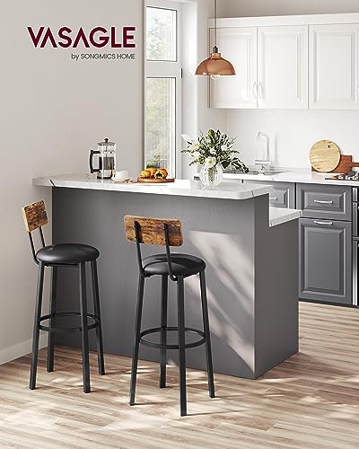 VASAGLE Rustic Brown & Black Set of 2 Bar Stools - 29.7 Inch Modern Kitchen Chairs