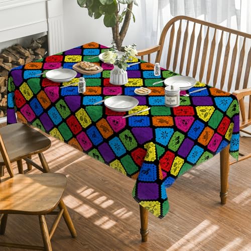 Horaldaily 60×120 Inch Mexican Fiesta Tablecloth Rectangular Black Party Cover