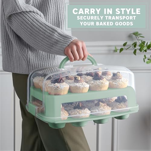 MosJos Green 24-Cup Cupcake Carrier - Extra Tall Double Tier Food Storage & Transport