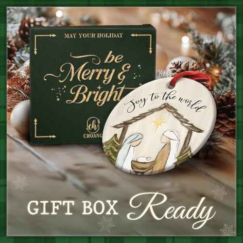 Christmas Nativity Scene Ornament - Joy to The World Xmas Decorations - Christian Ceramic Ornament for Tree, for Religious Men & Women