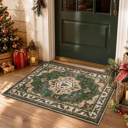 Engiw Christmas Tree Rug 2x3 ft Washable Non-Slip Xmas Carpet for Living Room & Entryway