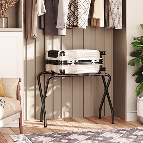 HOOBRO Black Foldable Luggage Rack Set of 2 - Metal Suitcase Stand for Travel & Storage