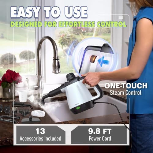 Handheld Steam Cleaner with 13 Accessories - White, Chemical-Free Multi-Surface Cleaner