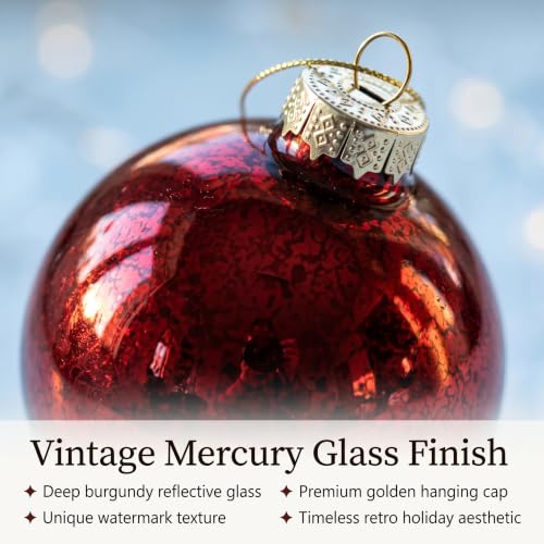 CRPQX Burgundy Mercury Glass Christmas Ornaments Set of 9 - Vintage Wine Red Hanging Baubles