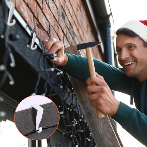 Amyhill 200 Pcs Christmas Gutter Light Hooks for Outdoor String Lights Weatherproof Plastic Hangers
