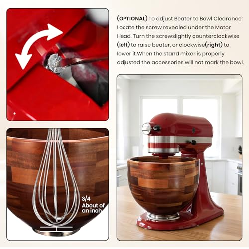 Wood Mixing Bowl for KitchenAid 5QT - Acacia Wooden Batter & Dough Bowl with Stainless Steel Locking Base