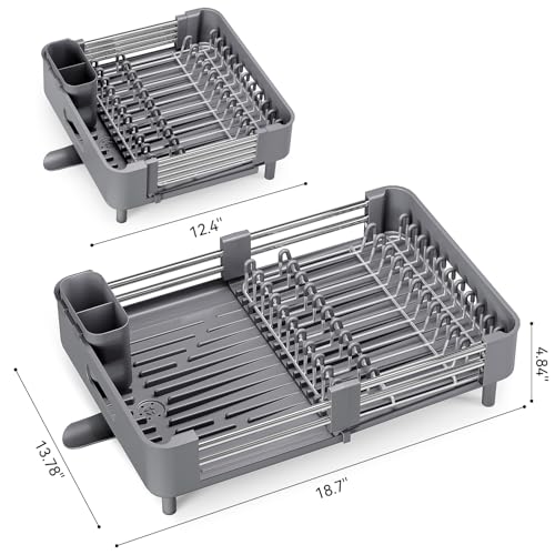 Urackify Extendable Stainless Steel Dish Drying Rack - Gray, Space-Saving Kitchen Organizer
