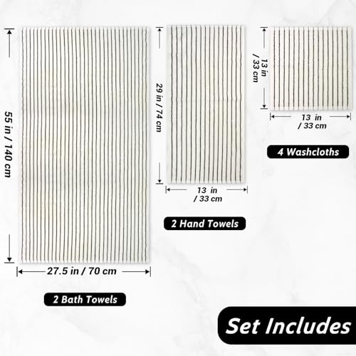 Jacquotha Black and Ivory 8-Piece Cotton Towel Set - Soft Absorbent Bathroom Towels