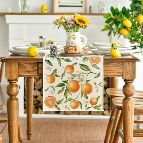 Artoid Mode 13x120 Inch Orange Wildflowers Leaves Summer Table Runner for Dining & Party Decor
