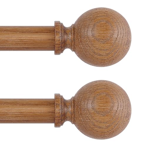 HTZON 2 Pack Wood Grain Adjustable Curtain Rods for Windows 28-48 Inch, Rustic Boho Heavy Duty Drapery Rod Set, Model: Wood Grain / 18-45"