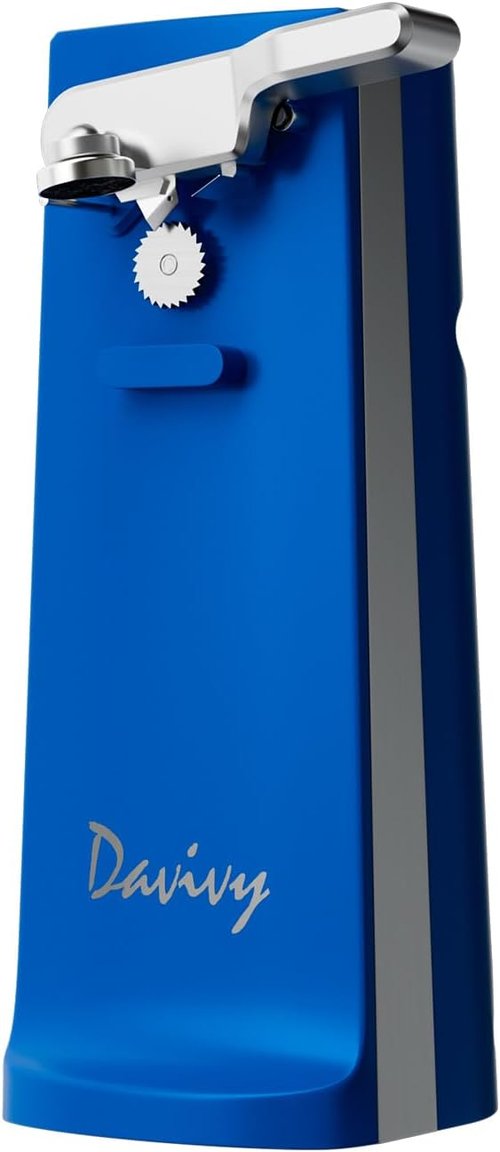 Davivy Electric Can Opener - One-Touch Hands-Free Operation | Removable Stainless Steel Cutter, 3-in-1 Design (Blue)