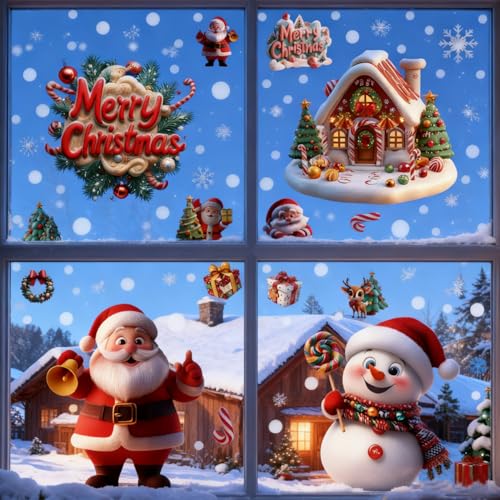 MAOTOAM Christmas Window Cling Stickers - 4 Sheets Holiday Decor for Glass Windows