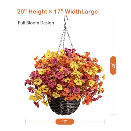 Artificial Fall Flowers Hanging Baskets - 2 Pack Outdoor Autumn Decor